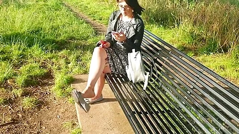 Tattooed Redheaded Girl Caught At The Bus Stop Dangling Her Shoe