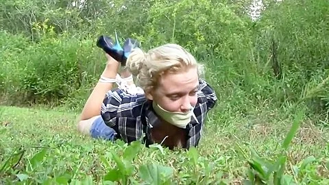 Outdoor Hogtied In Skirt And Blouse