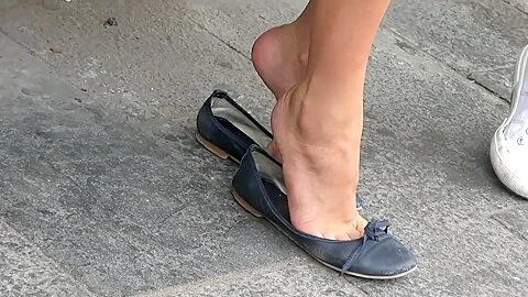 Bored Amateur Brunette Caught Dangling Her Ballerina Shoes In Public